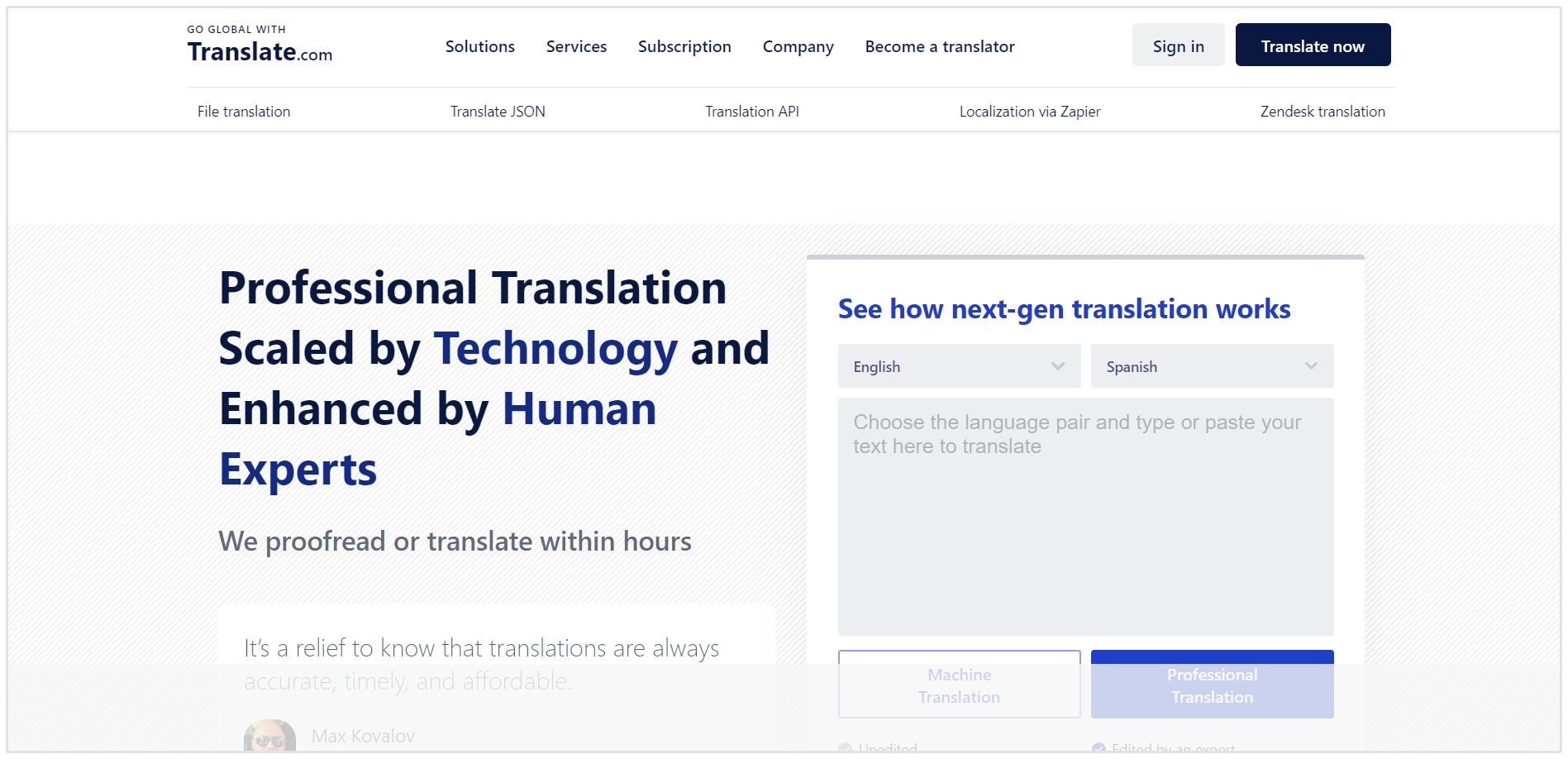 Sitio web de Translate.com